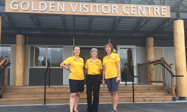 (L to R) Alycia Weir, visitor services manager at the Golden Visitor Information Services & Amenities Hub, with Constance Fowler and Mary Jacobson, visitor information counsellors.