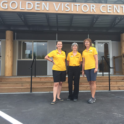 (L to R) Alycia Weir, visitor services manager at the Golden Visitor Information Services & Amenities Hub, with Constance Fowler and Mary Jacobson, visitor information counsellors.