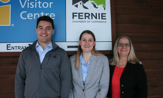 (L to R) Graeme Nunn (Rockies Law), president, Fernie chamber board; Patty Vadnais, Fernie chamber executive director; Anita Palmer (College of the Rockies, Fernie campus), Fernie chamber board vice-president