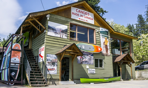 Hellman Canoe & Kayak occupies a rustic building on the lakefront in Nelson