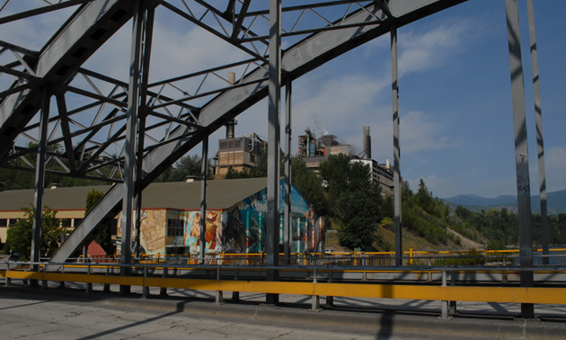 A colourful outdoor mural adds colour to the industrial landscape in Trail, B.C.