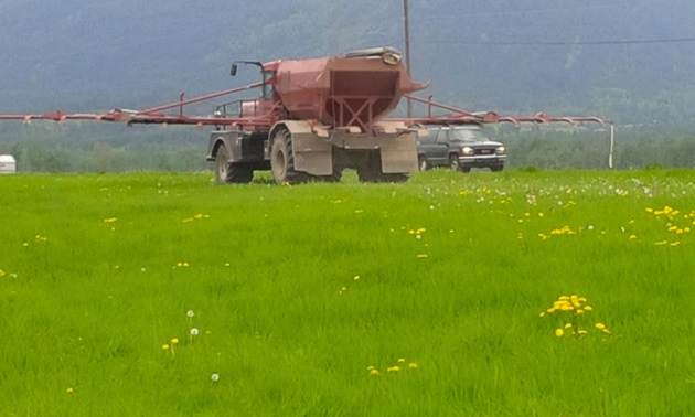 Interior Seed & Fertilizer uses a custom fertilizer applicator on a field near Creston, B.C.