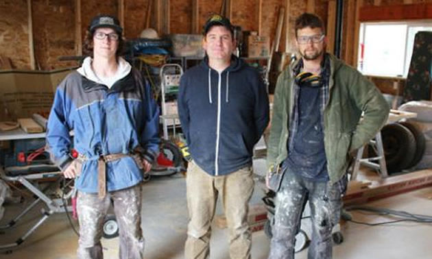 Warfield’s Jinjoe Construction is one of the West Kootenay companies that helps Selkirk College trades students earn their Red Seal ticket. (L-R) Apprentice Levi Schwarzer, company owner Jonathan Jinjoe and carpentry Journeyperson James Benson are currently working on a residential retrofit in Rossland.