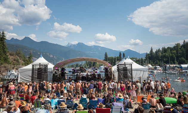 Kaslo Jazz Etc. Festival on the shore of Kootenay Lake, backed by the Purcell mountains