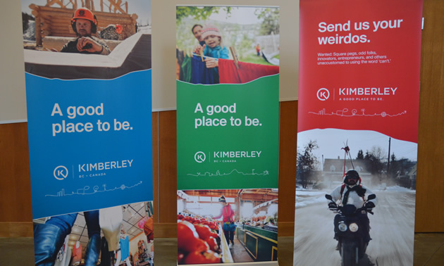Three posters promoting the City of Kimberley; two bear the slogan 