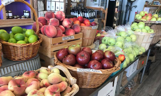 Display of apples, pears, peaches at Kootenay Farm-to-Folk