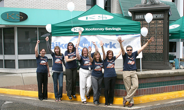 Group of Kootenay Savings empoyees cheering