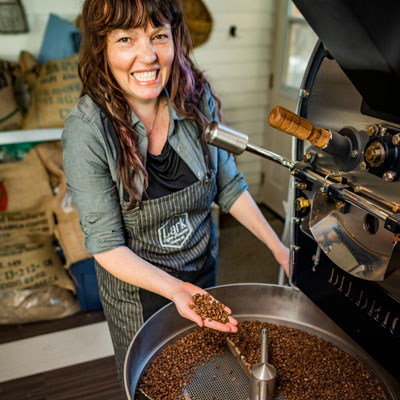 Ilana Cameron roasting coffee beans. 