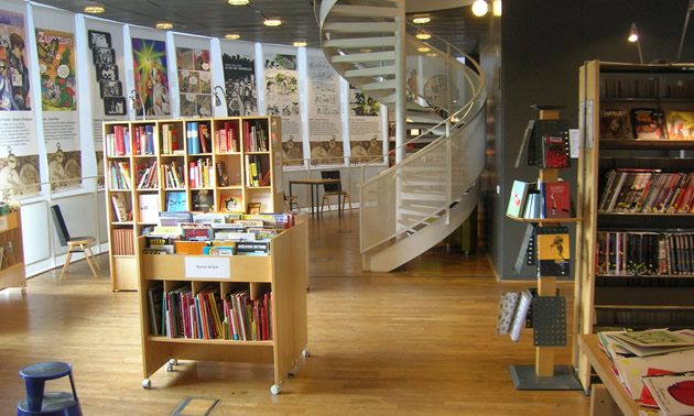 Interior of a library. 