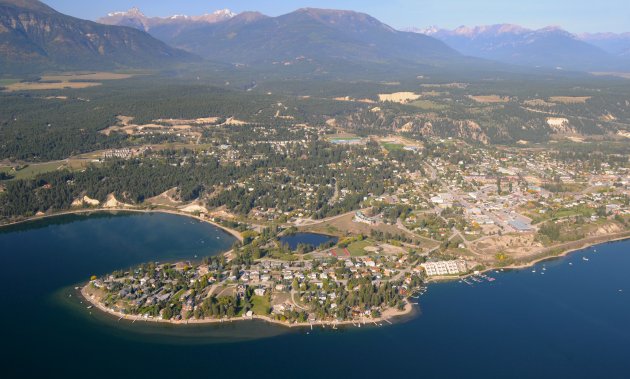 Aerial view of the town of Invermere.