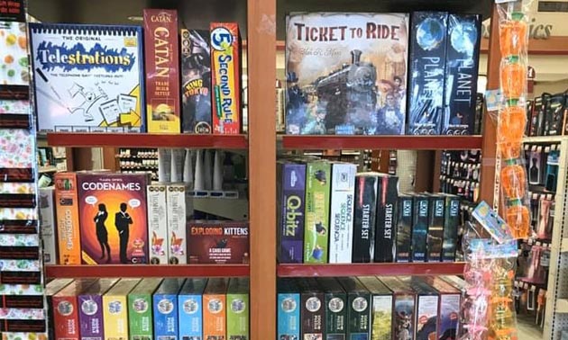 Display of games at Pharmasave. 