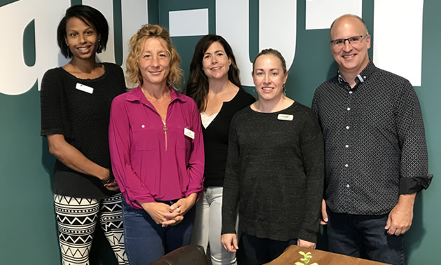 (L to R): Tanya Malcolm, Ground Floor community manager; Tammy Morrison, CFEK senior administrator; Layla Lye, CFEK client account manager;  Keri Sanderman, CFEK investment fund manager; Sean Campbell, CFEK general manager.