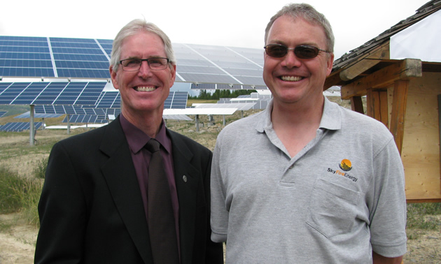 (L to R) Don McCormick, mayor of Kimberley, B.C., and David Kelly, CEO of SkyFire Energy, at the SunMine official opening