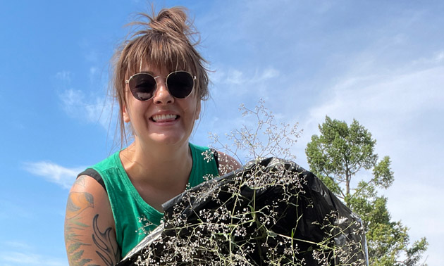 Megan MacPhee, education and communications manager with EKISC, pulling baby's breath in Invermere.