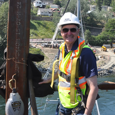 Mike Martin, mayor of Trail, B.C., enjoys the view from the partly-completed Columbia River Skywalk. 