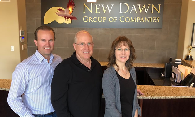 (L to R) Chad, Rick and Leanne Jensen are partners in the New Dawn Group of Companies.