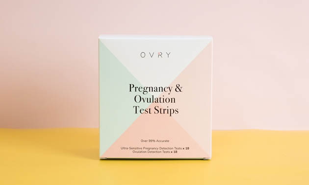 Combination box of pregnancy and ovulation test strips. 