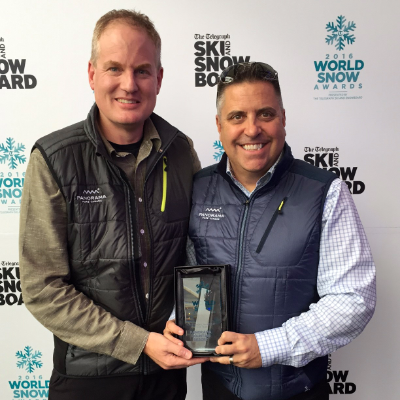 (L to R) Marke Dickson and Steve Paccagnan of Panorama Mountain Resort accept the award for North American Resort of the Year in London, U.K., at The Telegraph Ski and Snowboard Show.