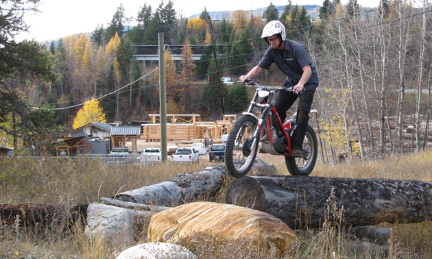 Pat Mohnssen of Kimberley, B.C., on a Gas Gas trials bike circuit