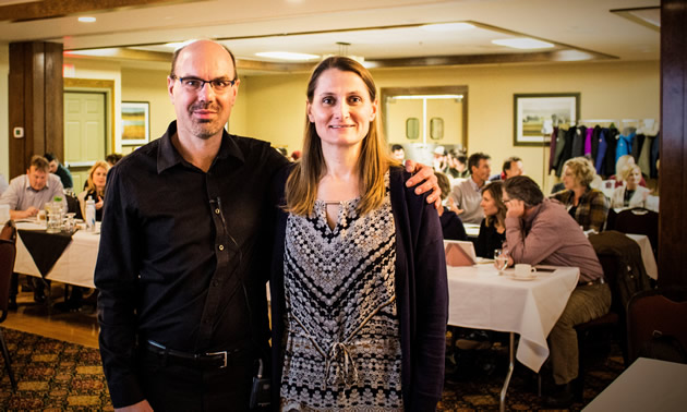 Mark Colgate, PhD, from UVic, spoke at a professional development session organized by Patty Vadnais (R) for the Fernie Ambassadors Program.