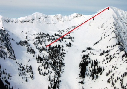 Map of a ski lift on a mountain