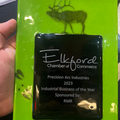 Close-up of Elkford Business Award. 