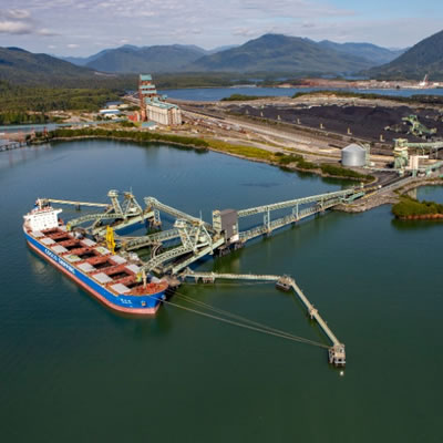 Aerial view of the Ridley Terminal in Prince Rupert, B.C. 