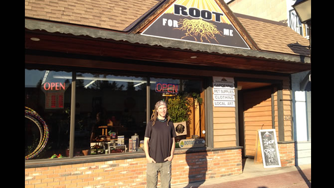 Owner Alan Bowler stands in front of his store, Root For Me, in Marysville, B.C.