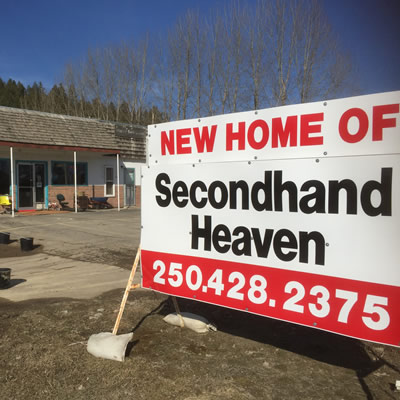 Sign advertising Secondhand Heaven's new location in Creston. 