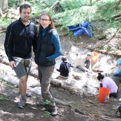 Dr. Nathan Goodale (left) and Alissa Nauman (right) are the Hamilton College educators heading up the project excavating and documenting the pithouses found along the Slocan River.