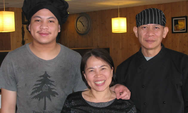 (L to R) Phanuphong (Bass), Chansuai (Mam) and Udorn Siri own and operate the Family Thai Restaurant in Cranbrook. 
