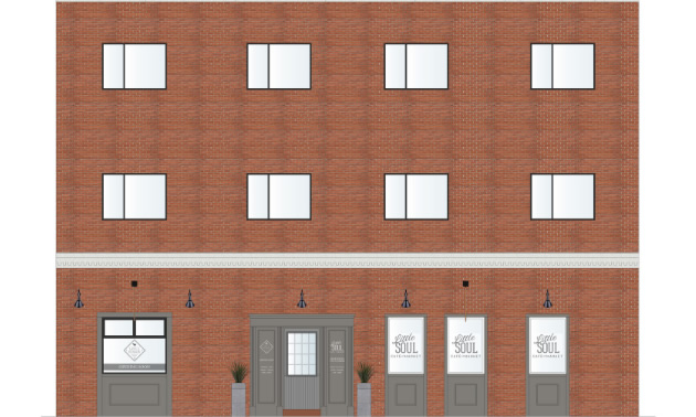 The rendering above shows the exterior entrance to Lane & Meadow and Little Soul on 11th Avenue South. The entrance to Soulfood restaurant will be on Baker Street.