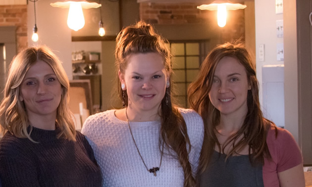Theresa Kostiuk of Lane & Meadow, and Caitlin Berkhiem and Christel Hagn of Soulfood in their new space at the Mount Baker Hotel. (Missing Soulfood co-founder Tamara Mercandelli)