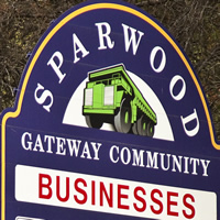 Sign at the entrance to the community of Sparwood, B.C.