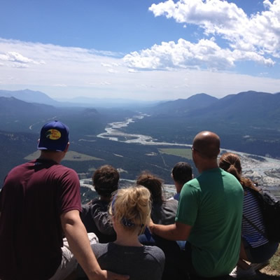 The Sterzer family enjoys a panoramic view of Canal Flats and the Columbia Valley from the top of Mount Sabine. 