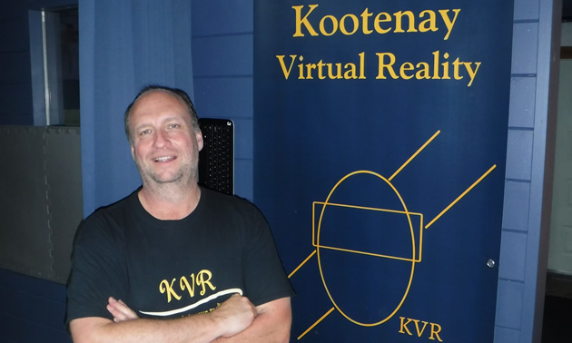 Steve Fischer with the company logo for Kootenay Virtual Reality