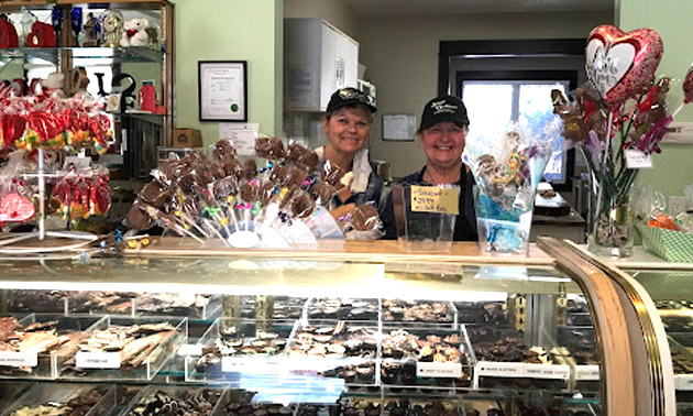 Michelle Shypitka (L) and Deb Smithurst, owners of Sweet Gestures in Cranbrook, have their shop ready for chocolate lovers everywhere.