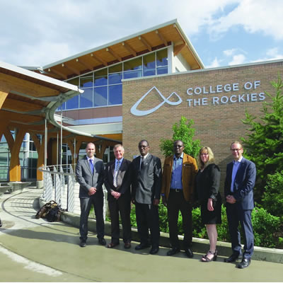 Pictured (l-r) College of the Rockies International Projects & Marketing Specialist Michael Hay; President David Walls; VETA Principal Afridon Mkhomoi; VETA Training Coordinator/Registrar Magu Mabelele; Executive Director, International & Regional Development Patricia Bowron and Manager of International Projects and Partnerships Kerry Brinkert.