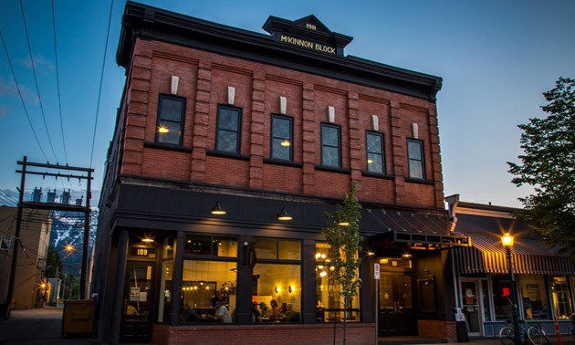 Outside of the Explorers Society Hotel in Revelstoke. 