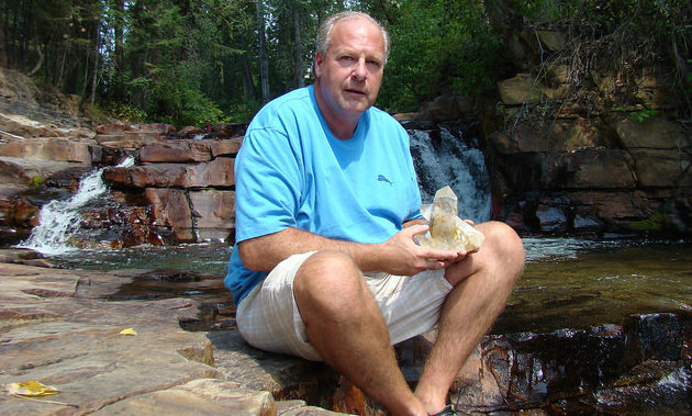 Ken Skibsted  holding a Kootenay quartz.