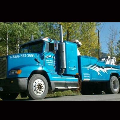 Blue tow truck. 
