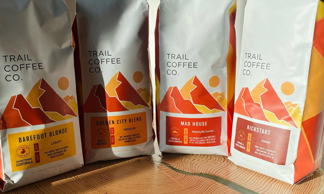 Row of Trail Coffee Co. products. 