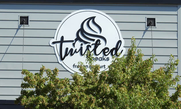 Twisted Peaks Frozen Yogurt sign. 