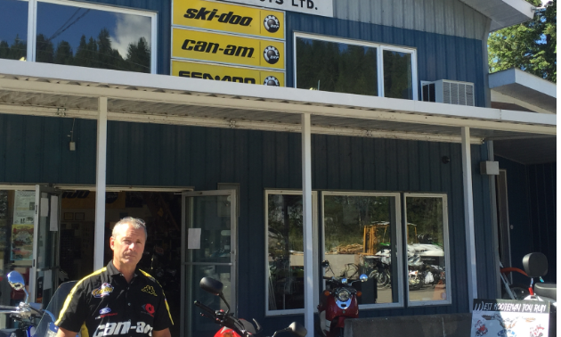 Jim Bradbury stands outside his store Playmor Power Products in Crescent Valley, B.C.