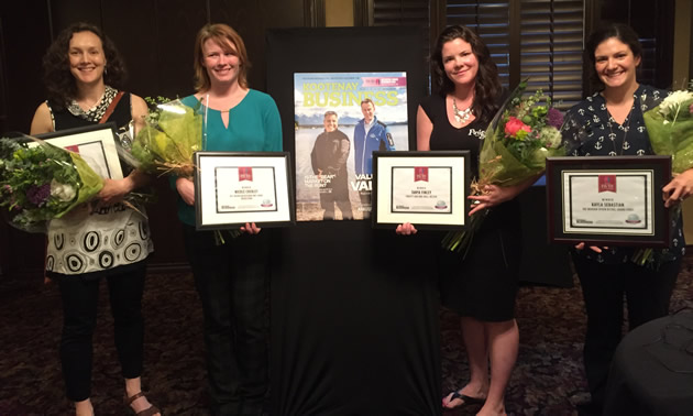 Mary Austin, Nicole Cherlet, Tanya Finley and Kayla Sebastian received  Influential Women in Business Awards from Kootenay Business magazine.