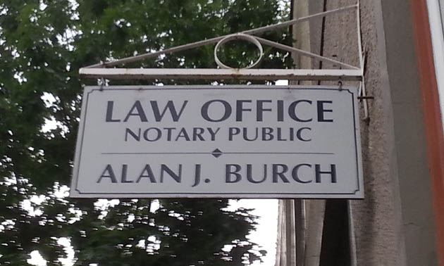 Alan Burch Law Office sign. 