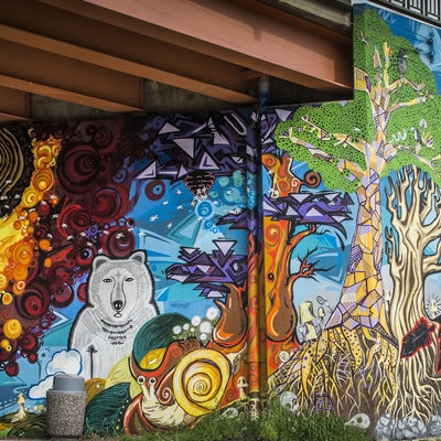 The Colours of Nelson Mural Project was created through a collaborative design process by 16 artists, ages 15-39. 