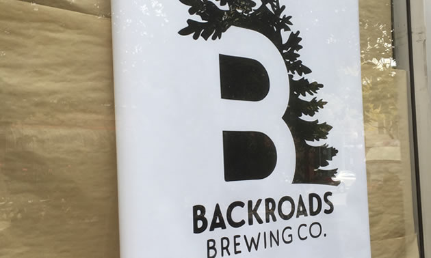 Sign for Backroads Brewing Company. 