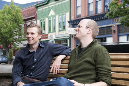 Two men sitting on a bench