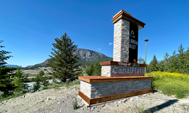 Village of Canal Flats welcome sign. 